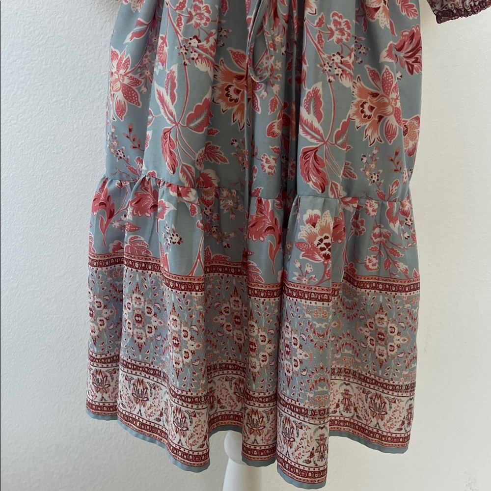 Band of the free - Floral Puff Sleeve Mini Dress in cornflower Blue and mauve - Picture 10 of 14